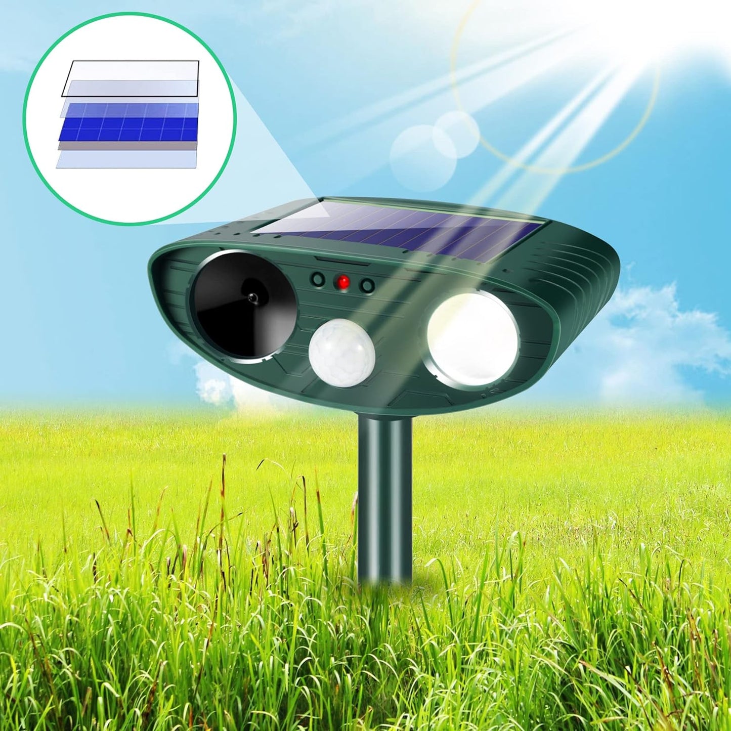 Solar Animal Repellent Ultrasonic Animal Repeller Outdoor Deer Repellent with Motion Detection