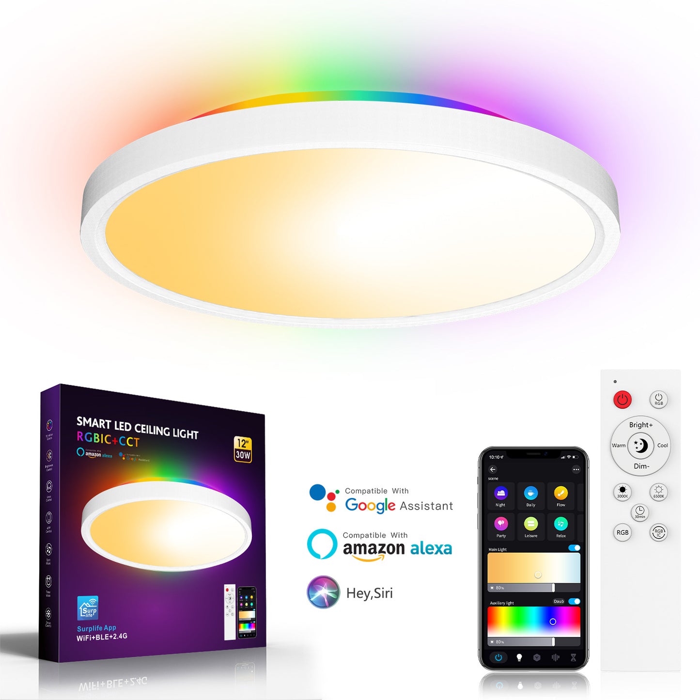 Dimmable RGB Smart Ceiling Light - 30w 12inch