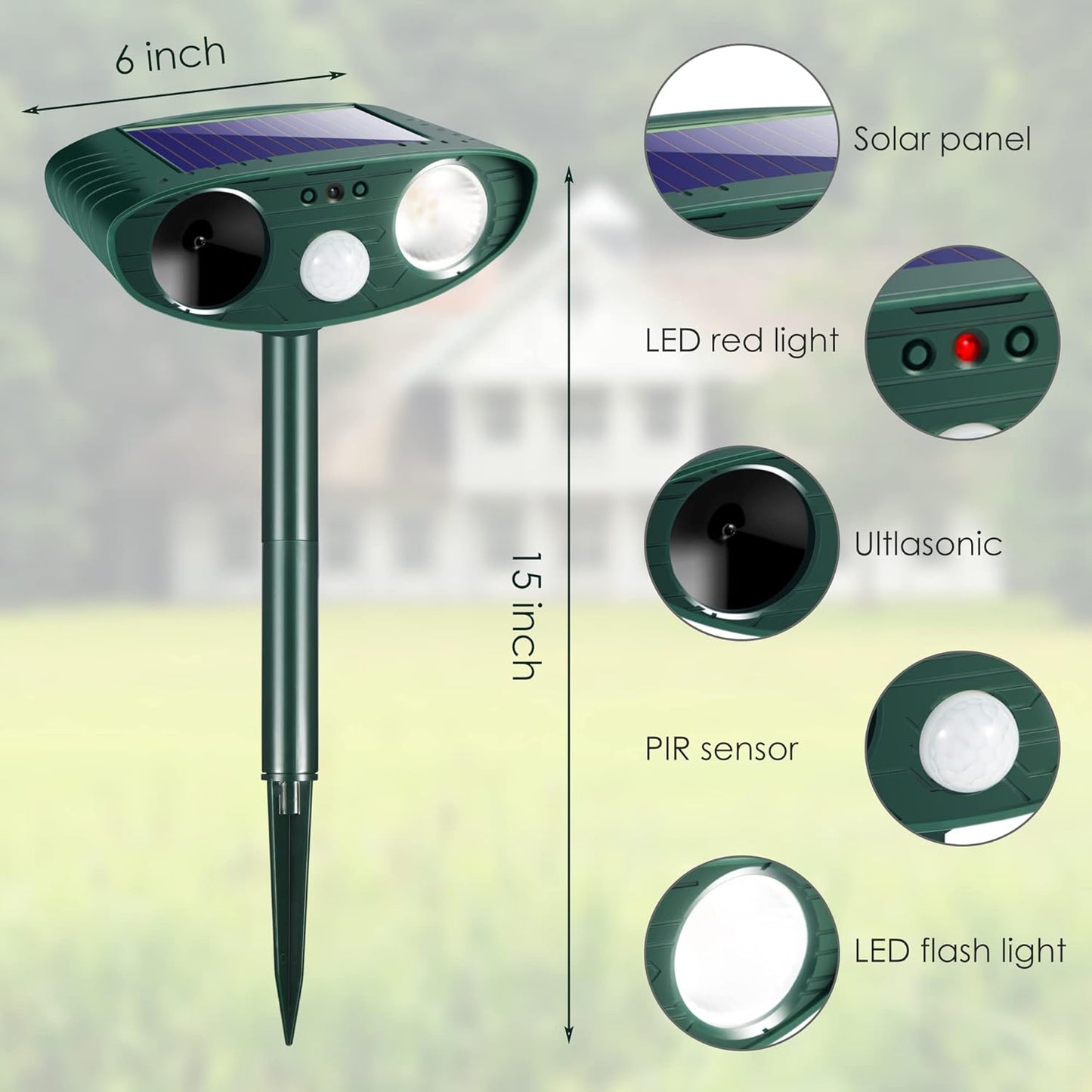 Solar Animal Repellent Ultrasonic Animal Repeller Outdoor Deer Repellent with Motion Detection