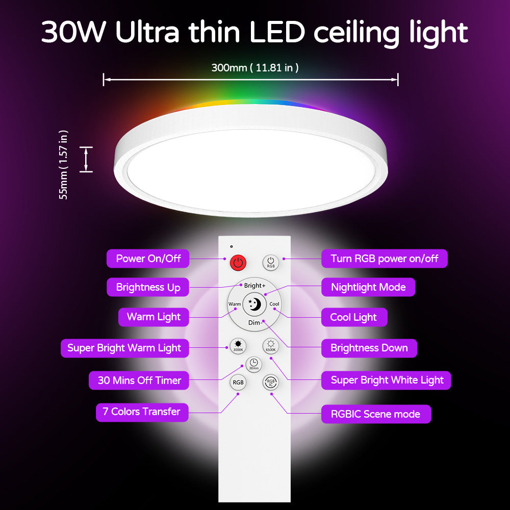 Dimmable RGB Smart Ceiling Light - 30w 12inch