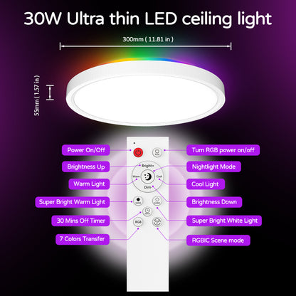 Dimmable RGB Smart Ceiling Light - 30w 12inch