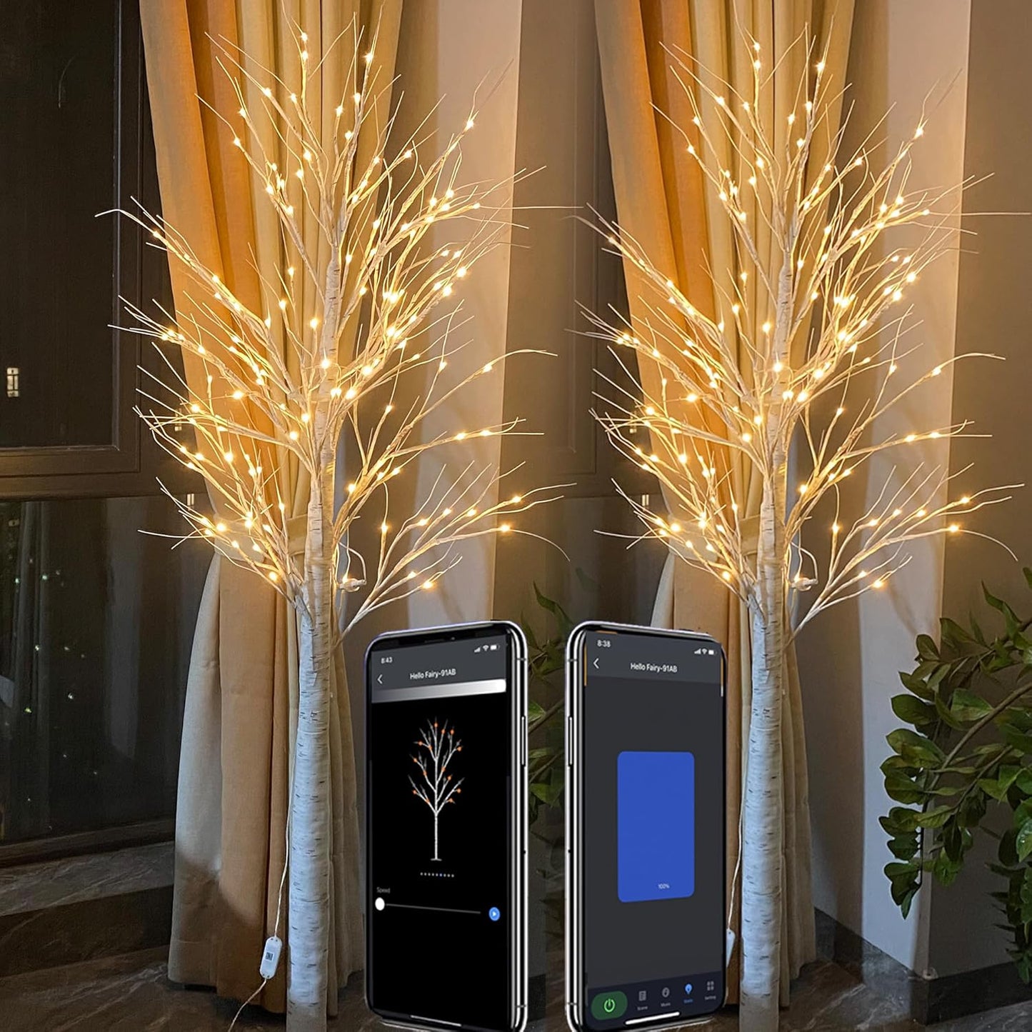 6FT Smart Lighted Birch Tree with APP Home Decor Warm White