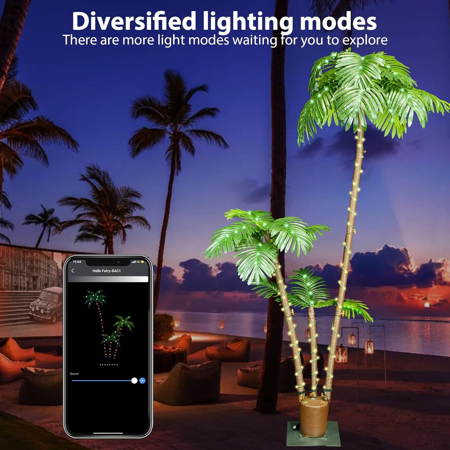 6FT/7FT Lighted Artificial Smart Palm Tree Christmas Tree Warm White with App Control