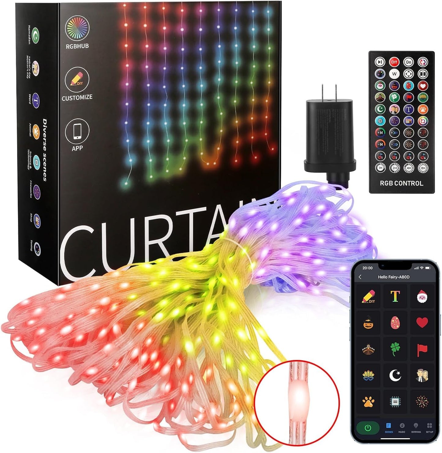 Smart Curtain Lights String with 400/540 RGB LEDs DIY Your Effects