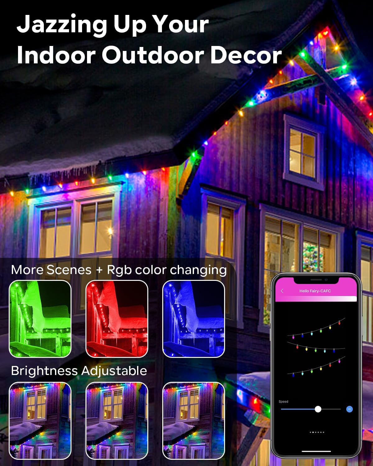 APP Controlled Christmas Lights, Bluetooth USB Smart Outdoor String Lights  with Remote, Plug in Music Sync Colour Changing Fairy Lights for Garden,  Fence, Bedroom(10m) 