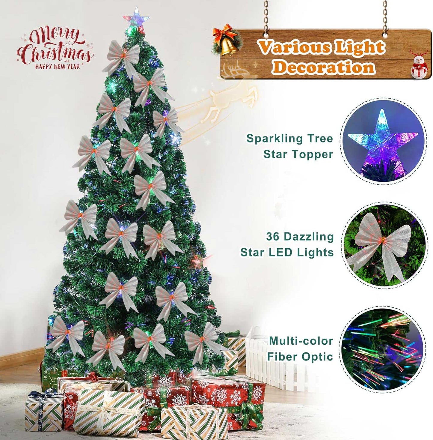 6FT Pre-lit Fiber Optic Christmas Tree with RGB Color Changing LED Lights