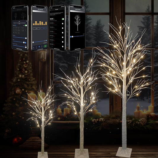 6FT Smart Lighted Birch Tree with APP Home Decor Warm White