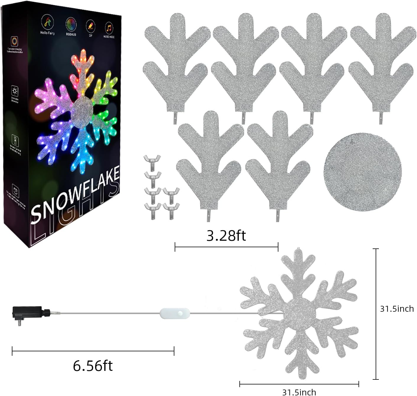 32" Hanging Snowflake Hanging Decoration with Color Changing LED Lights