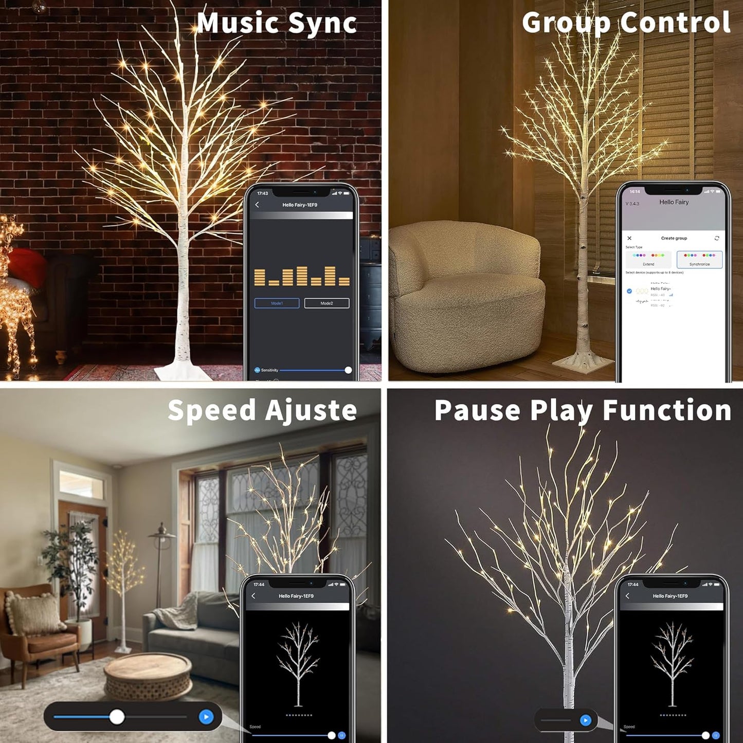 6FT Smart Lighted Birch Tree with APP Home Decor Warm White