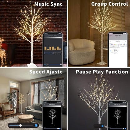 6FT Smart Lighted Birch Tree with APP Home Decor Warm White