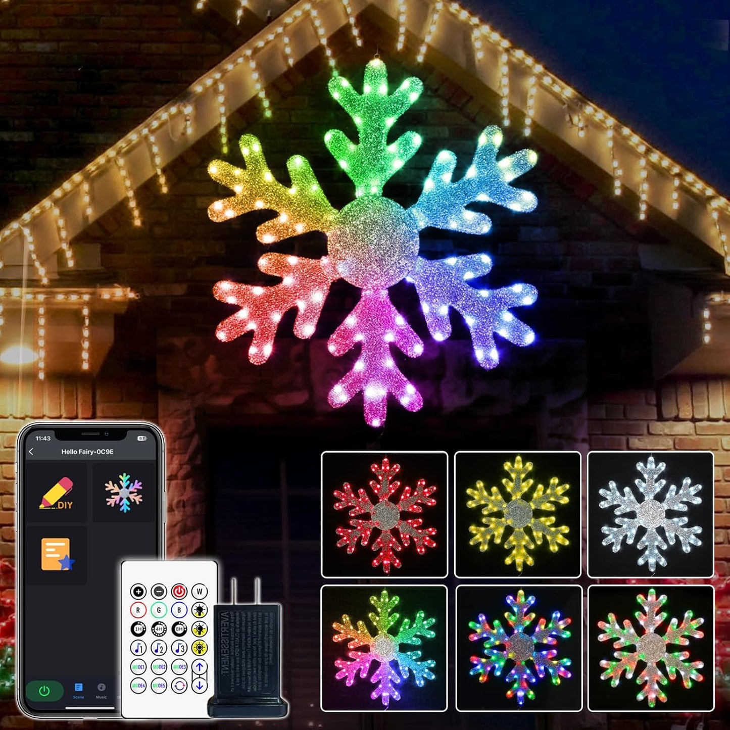 32" Hanging Snowflake Hanging Decoration with Color Changing LED Lights