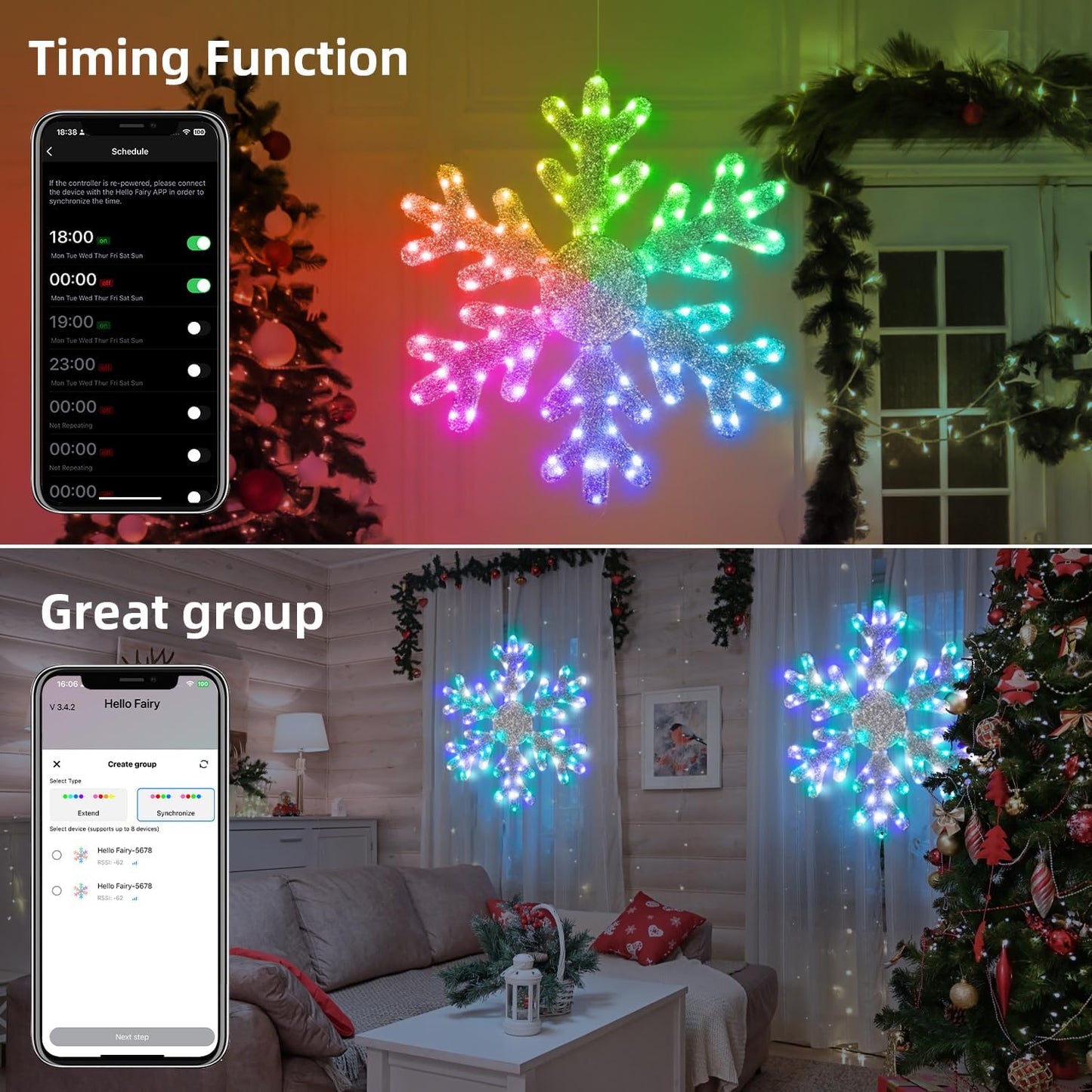 32" Hanging Snowflake Hanging Decoration with Color Changing LED Lights