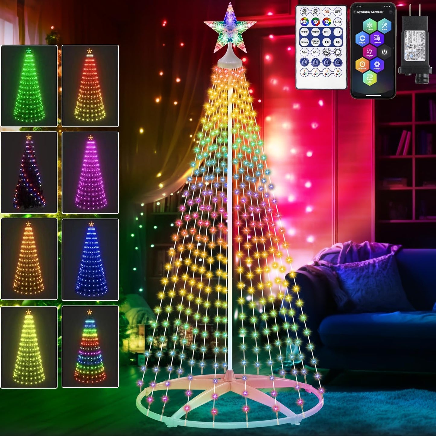 Smart LED Christmas Cone Tree Light 9FT/2.7M