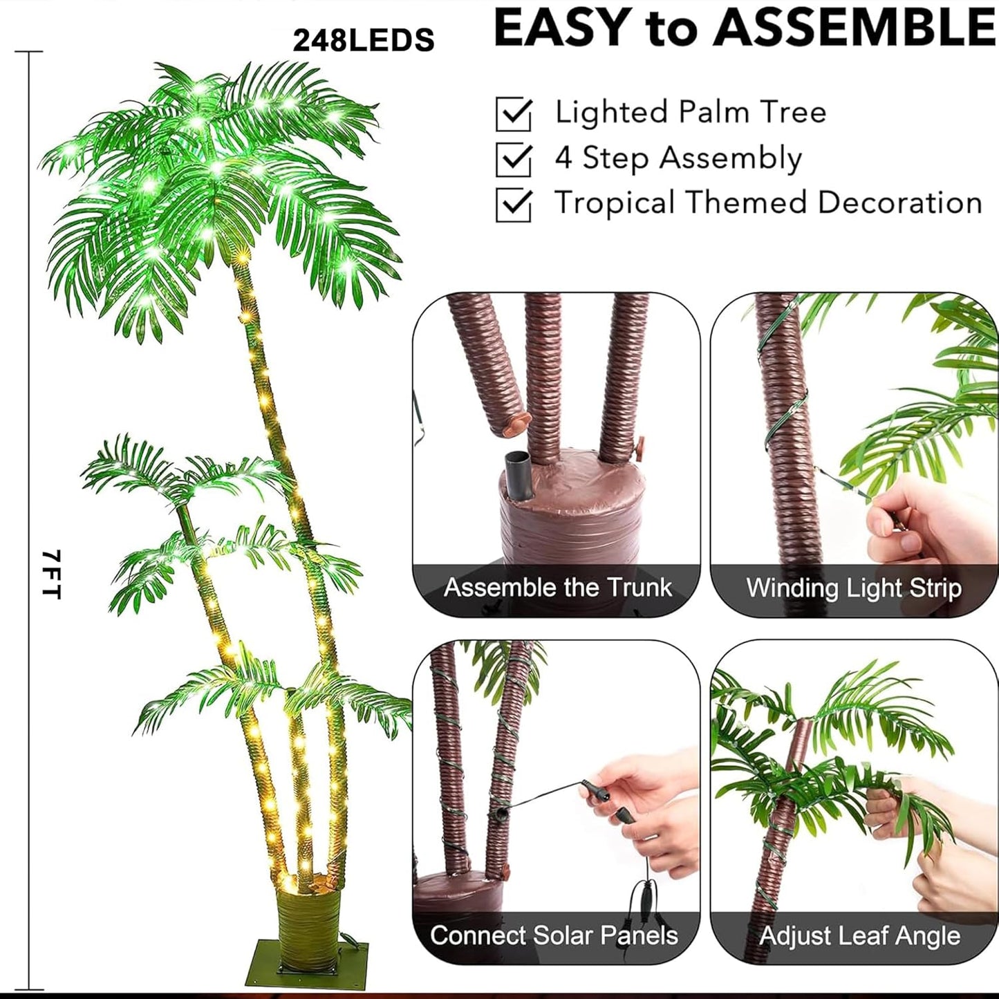 6FT/7FT Lighted Artificial Smart Palm Tree Christmas Tree Warm White with App Control