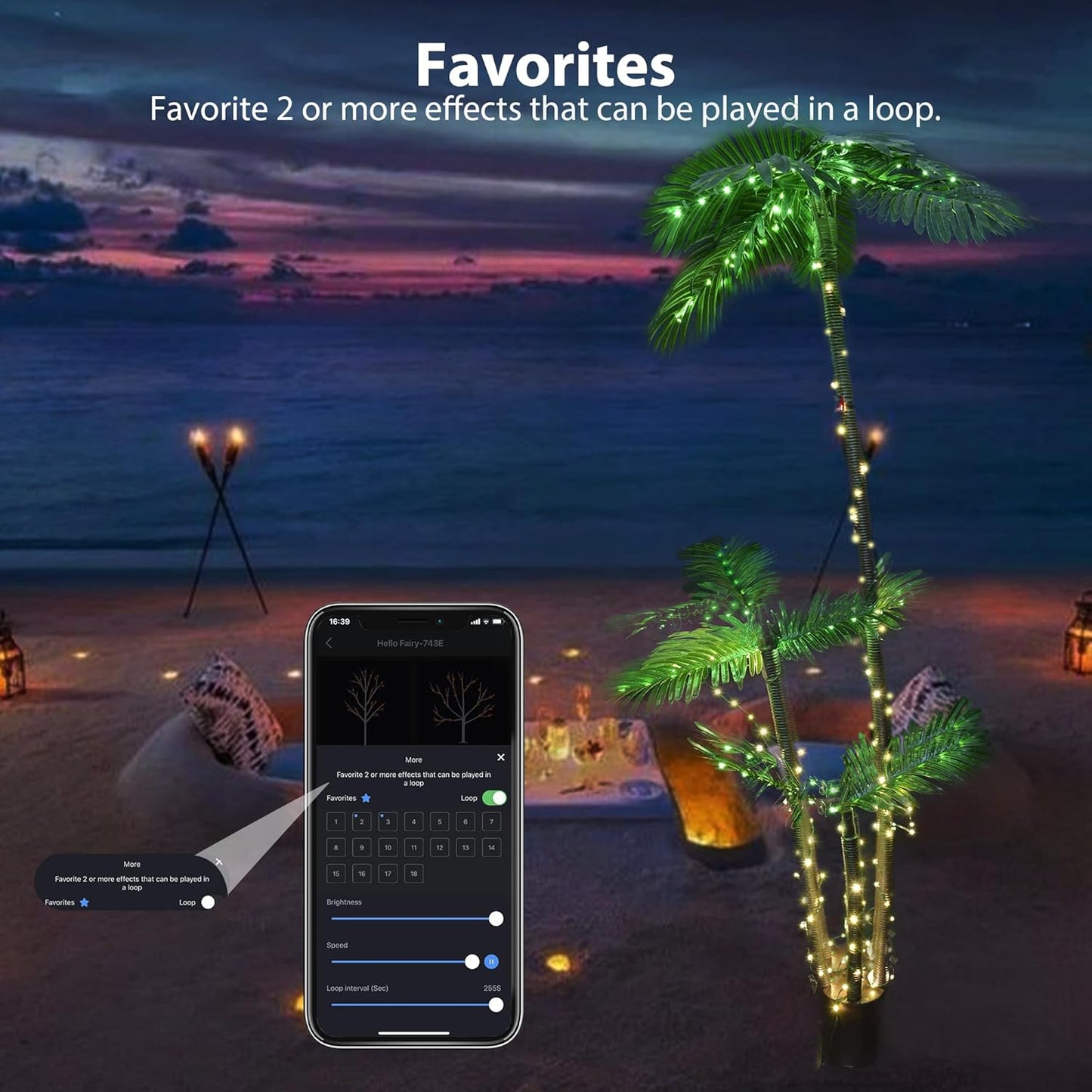 6FT/7FT Lighted Artificial Smart Palm Tree Christmas Tree Warm White with App Control