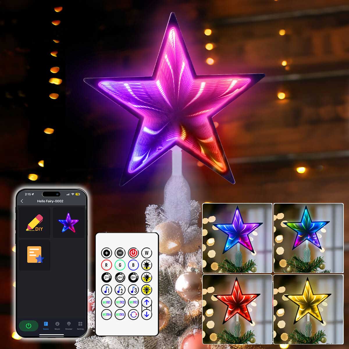 7.5" Christmas Tree Topper Smart Star Light with Abyss Mirror Effect