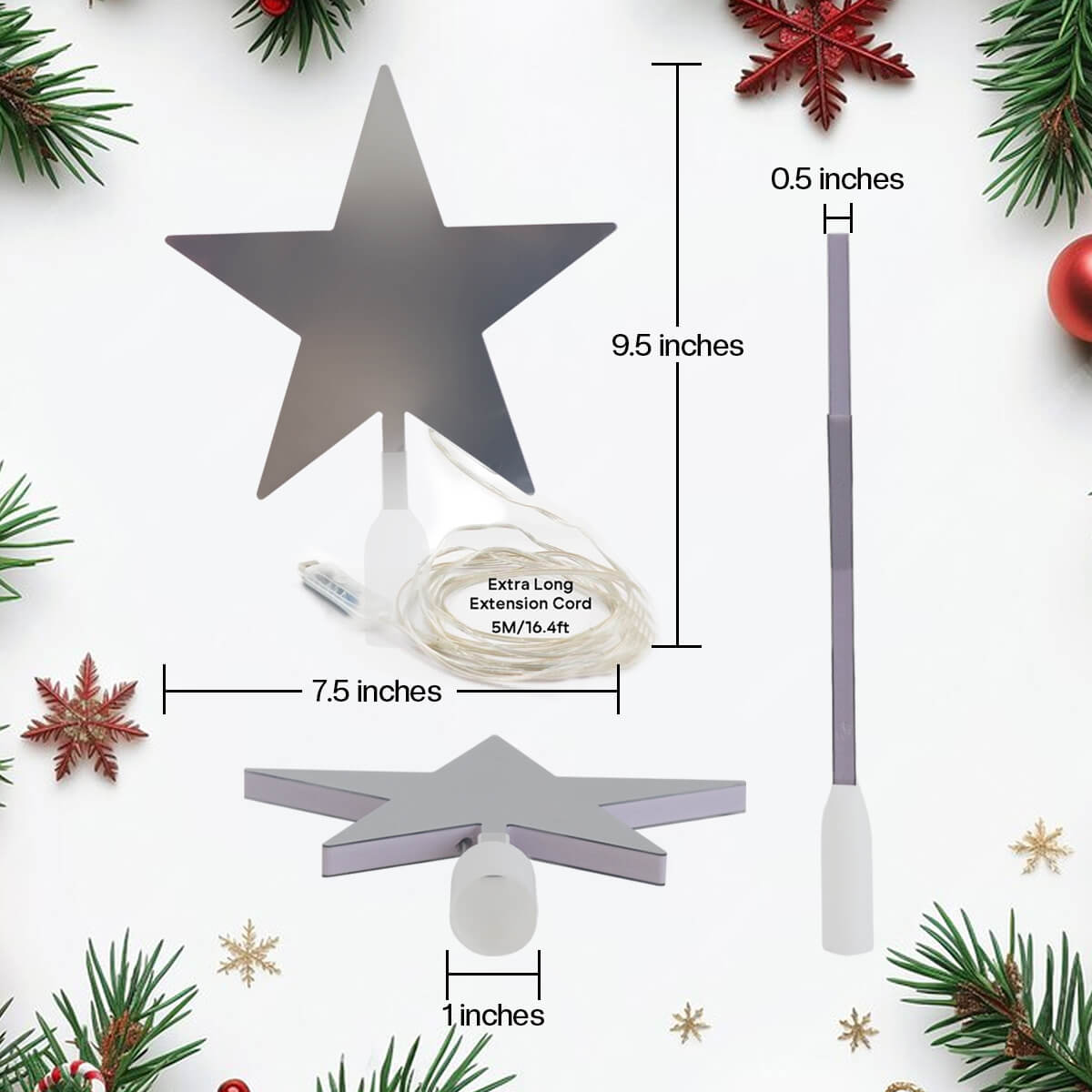 7.5" Christmas Tree Topper Smart Star Light with Abyss Mirror Effect