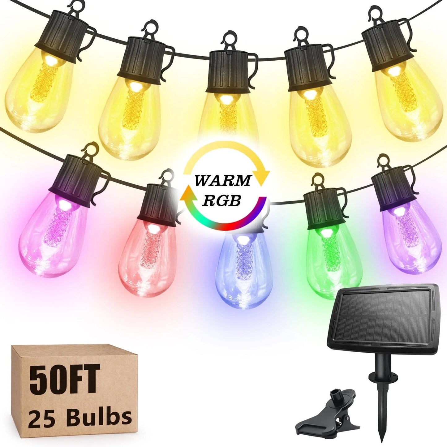 Outdoor Solar String Lights Warm and Colored 50FT