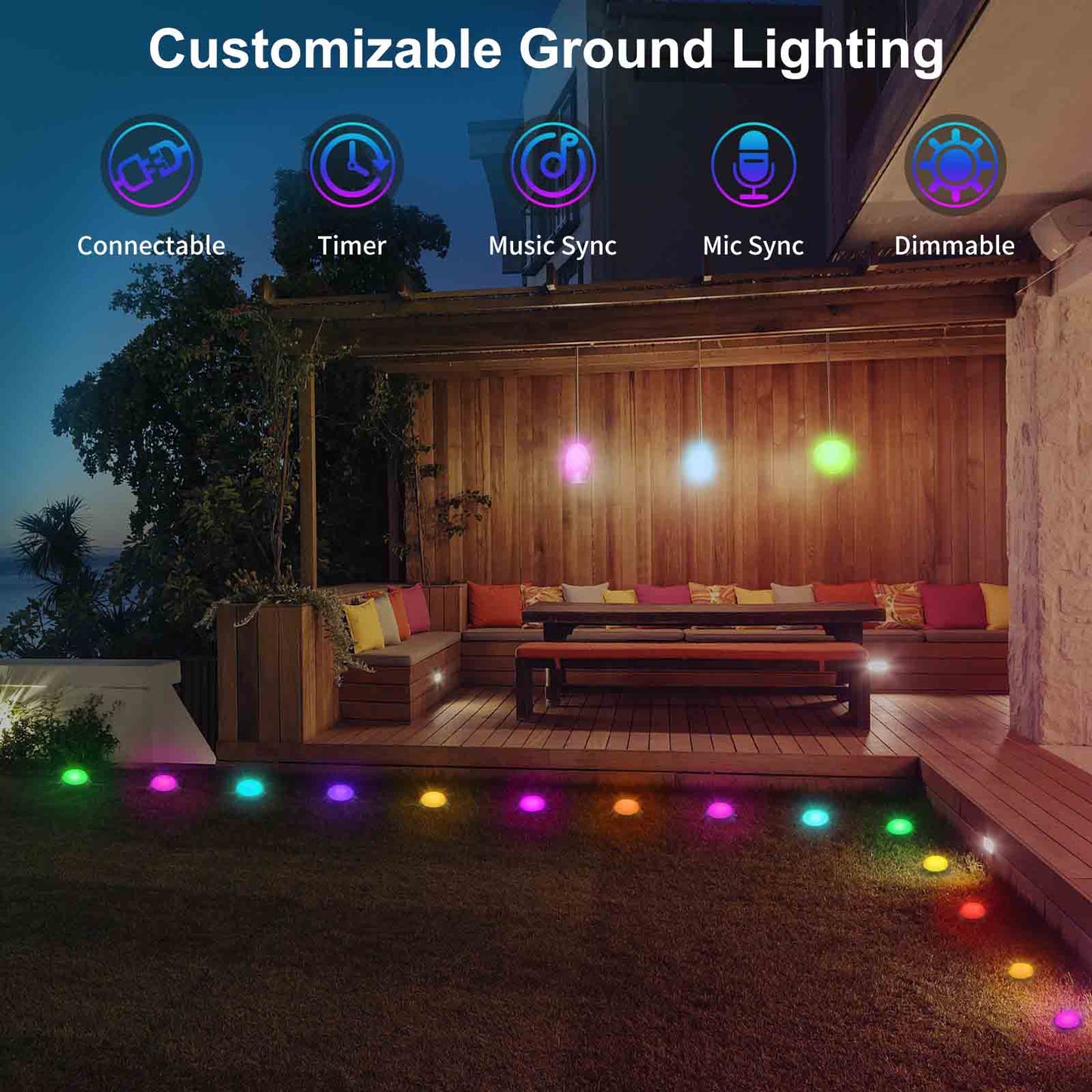 Outdoor Smart Ground Lights 46FT 15PCS/Pack