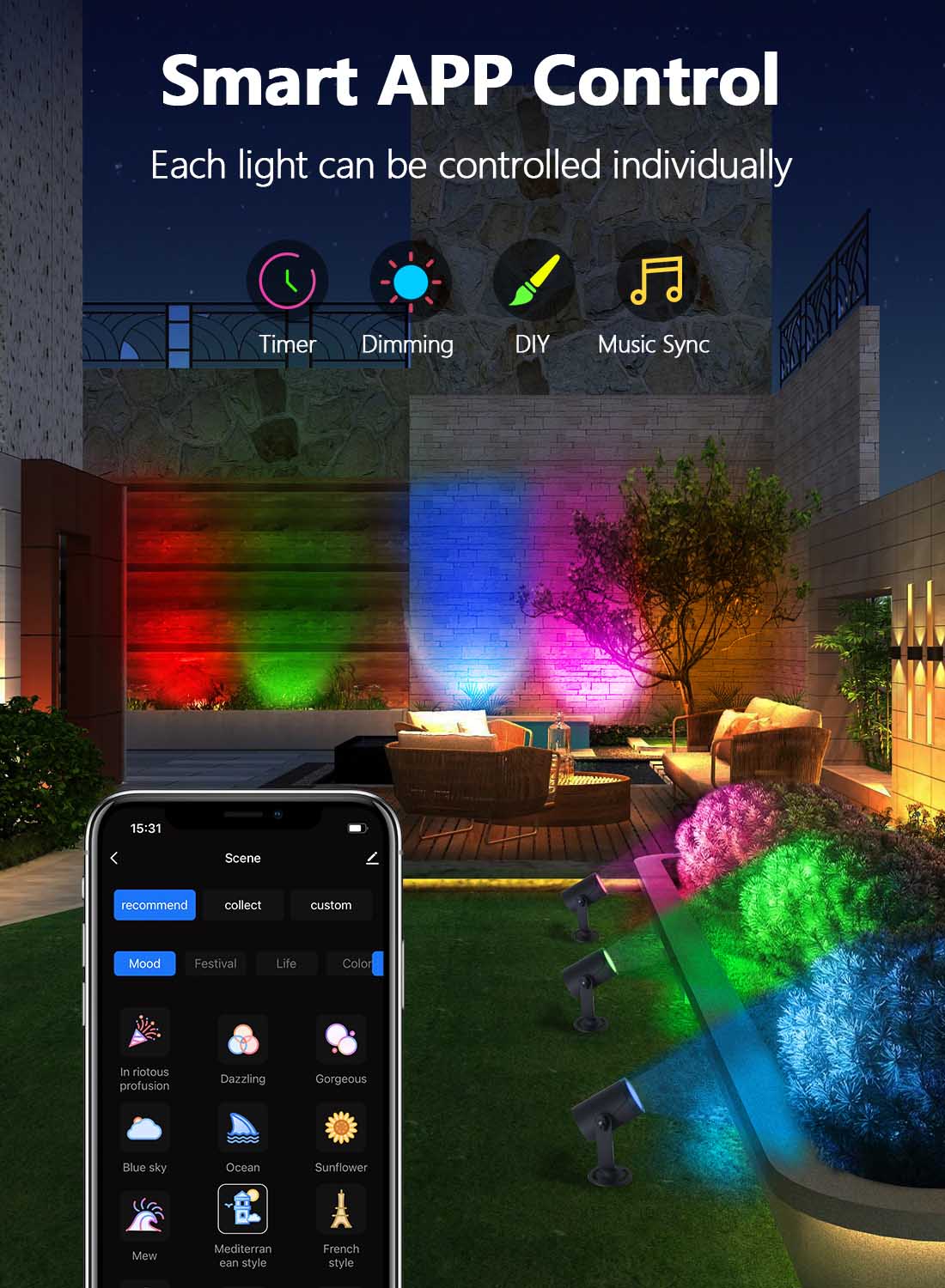 Outdoor Smart RGB Spot Lights 4PCS/Pack