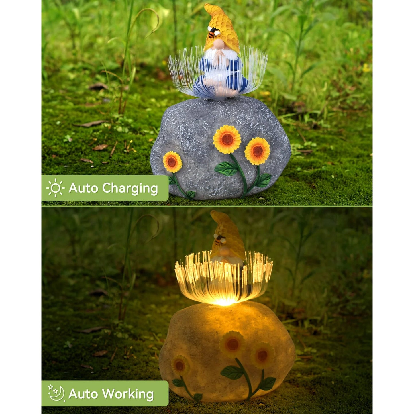 Solar LED Garden Gnome Statue Fiber Optic Lights