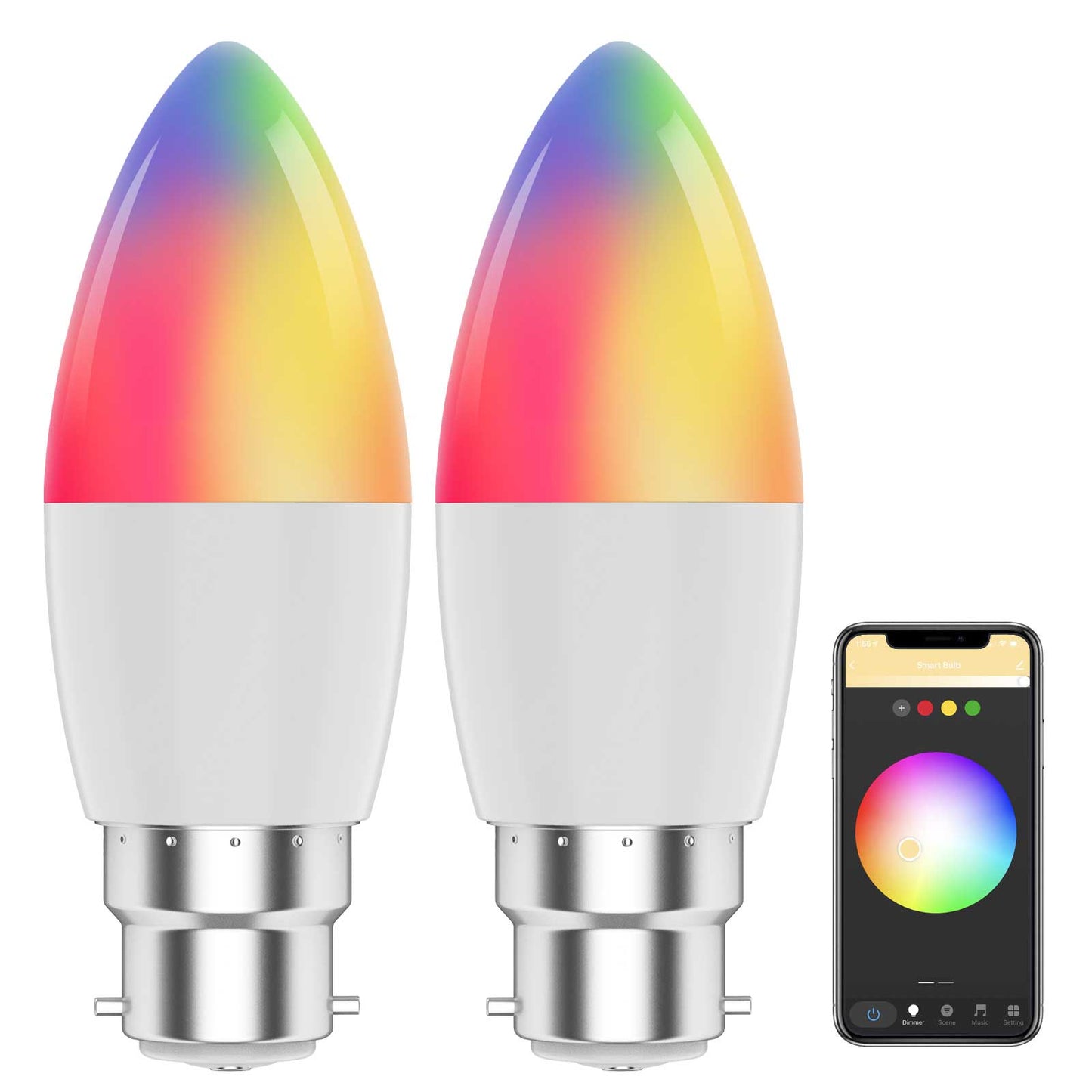 B22 C37 Smart WiFi Candle Bulb RGBCW 5W