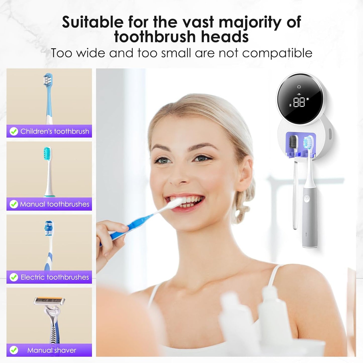 Smart Toothbrush UV Sanitizer Wall Mounted Holder & Cleaner