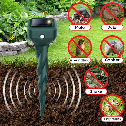 Mole Repellent Solar Powered Waterproof Ultrasonic Deterrent Stake 4 Pack