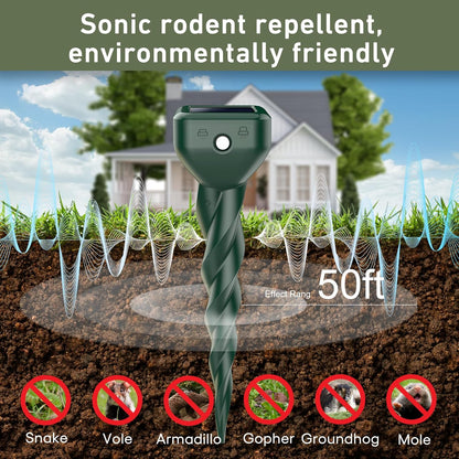 Mole Repellent Solar Powered Waterproof Ultrasonic Deterrent Stake 4 Pack