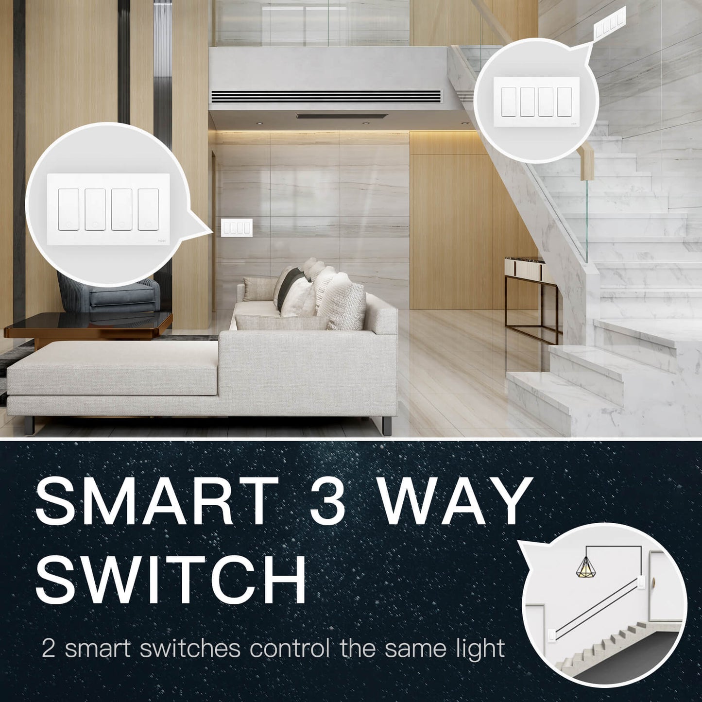 Smart Single Pole 3 Way WIFI Switch 1/2/3/4 Gang