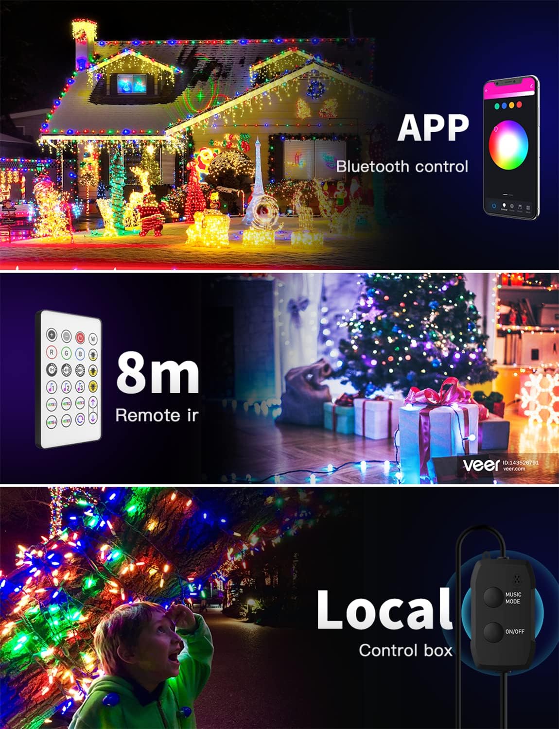 Outdoor String Lights Hello Fairy App Control 33FT/10M RGB 100LEDs