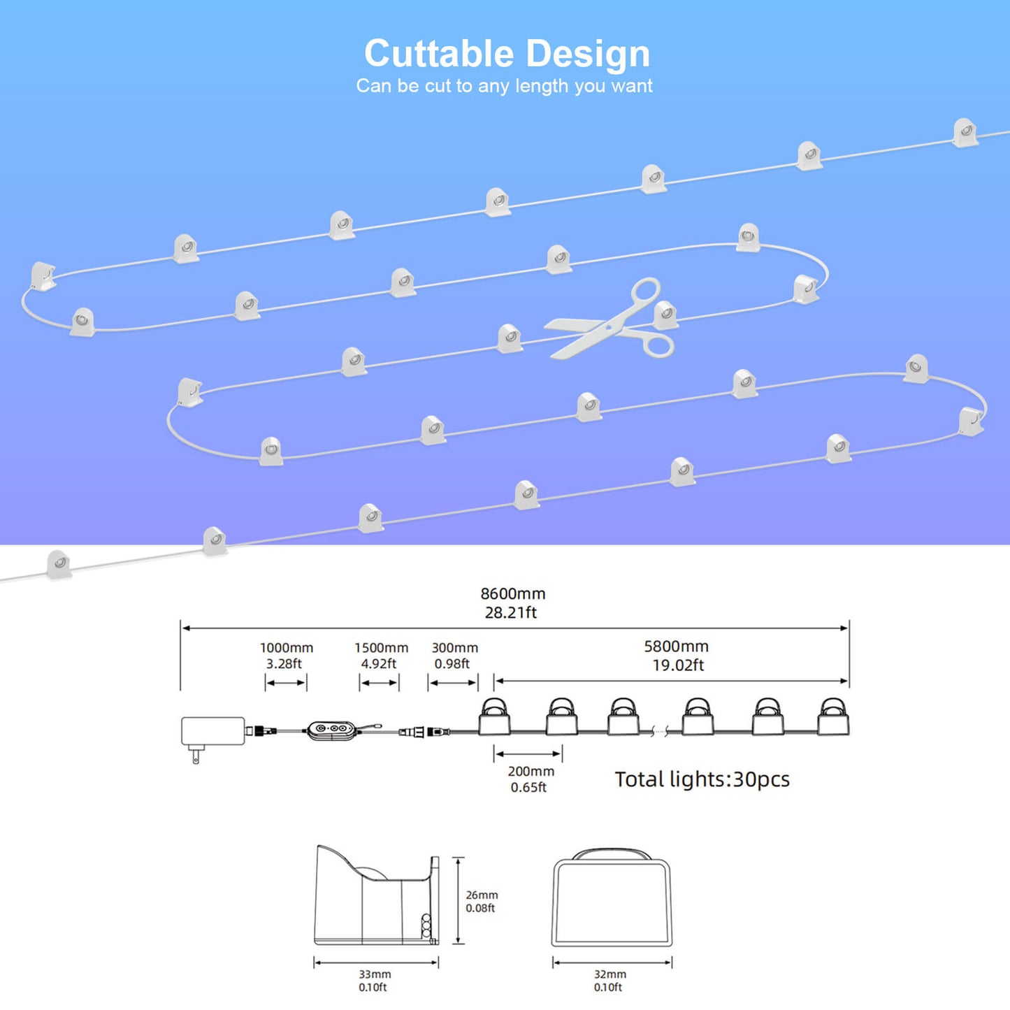 Indoor Smart String Downlights 28FT/30LEDs