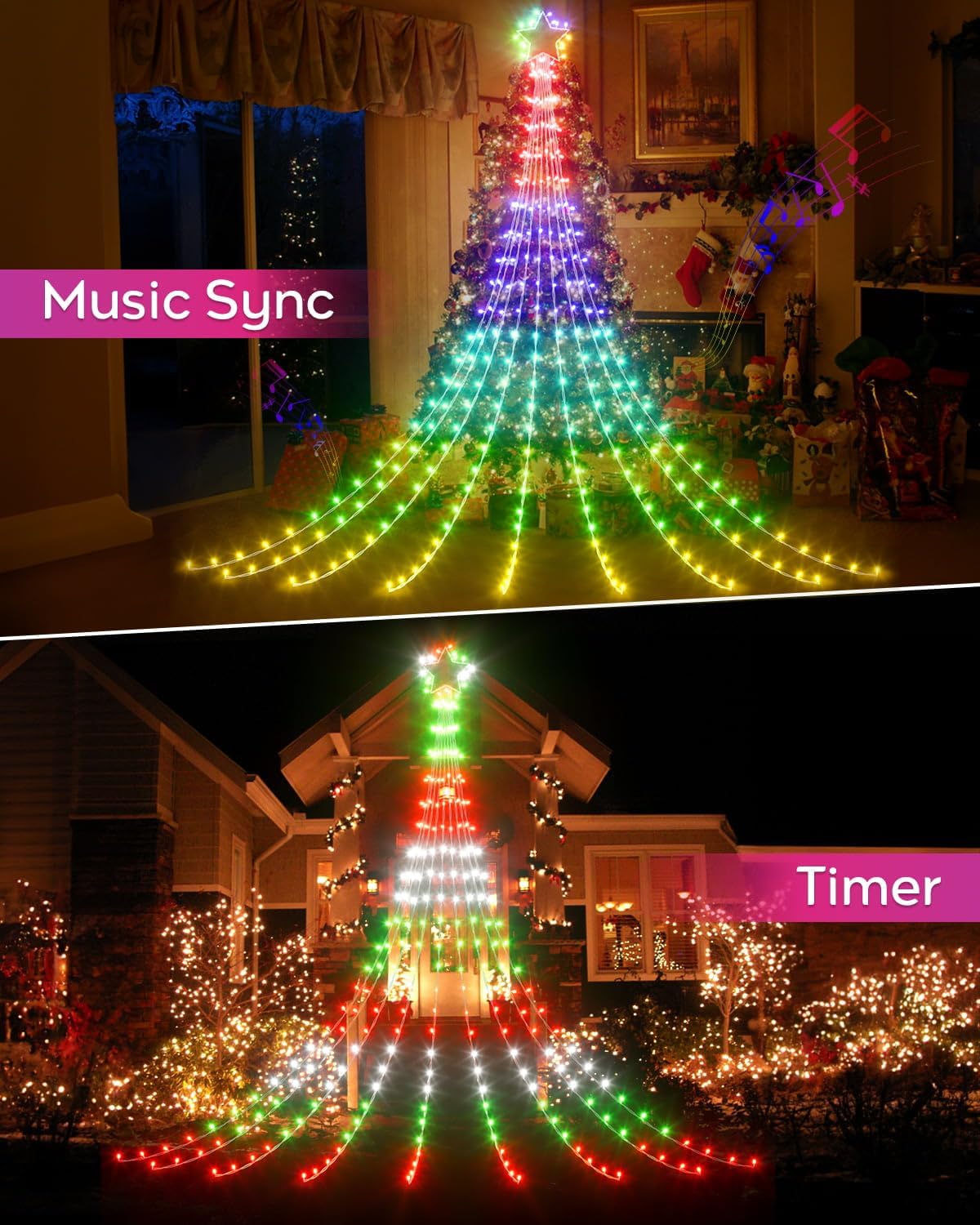 Waterfall Christmas Decorations Star String Lights (F5 LED Version)