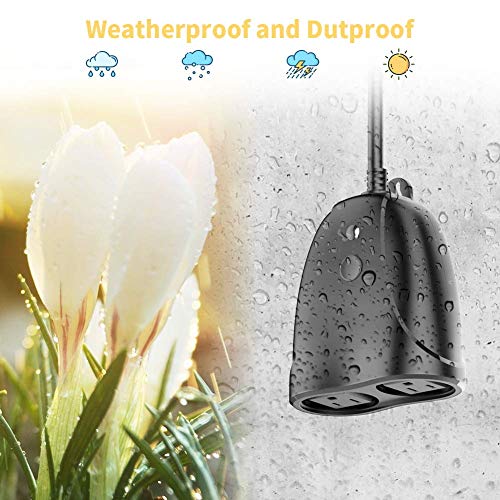 Outdoor Smart Plug Compatible with Alexa - WiFi Outlet with 2  Sockets,Google Home,Wireless Remote Control/Timer by Smartphone,IP44  Weatherproof