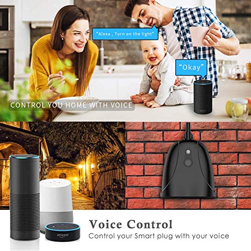 Outdoor Smart Plug, WiFi Smart Plug with 2 Sockets, Smart Plugs That Work with Alexa, Google Home, Wireless Remote Control/timer by Smartphone, IP44