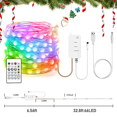 Remote Control LED Fairy Lights, USB, Copper Wire, 32 ft